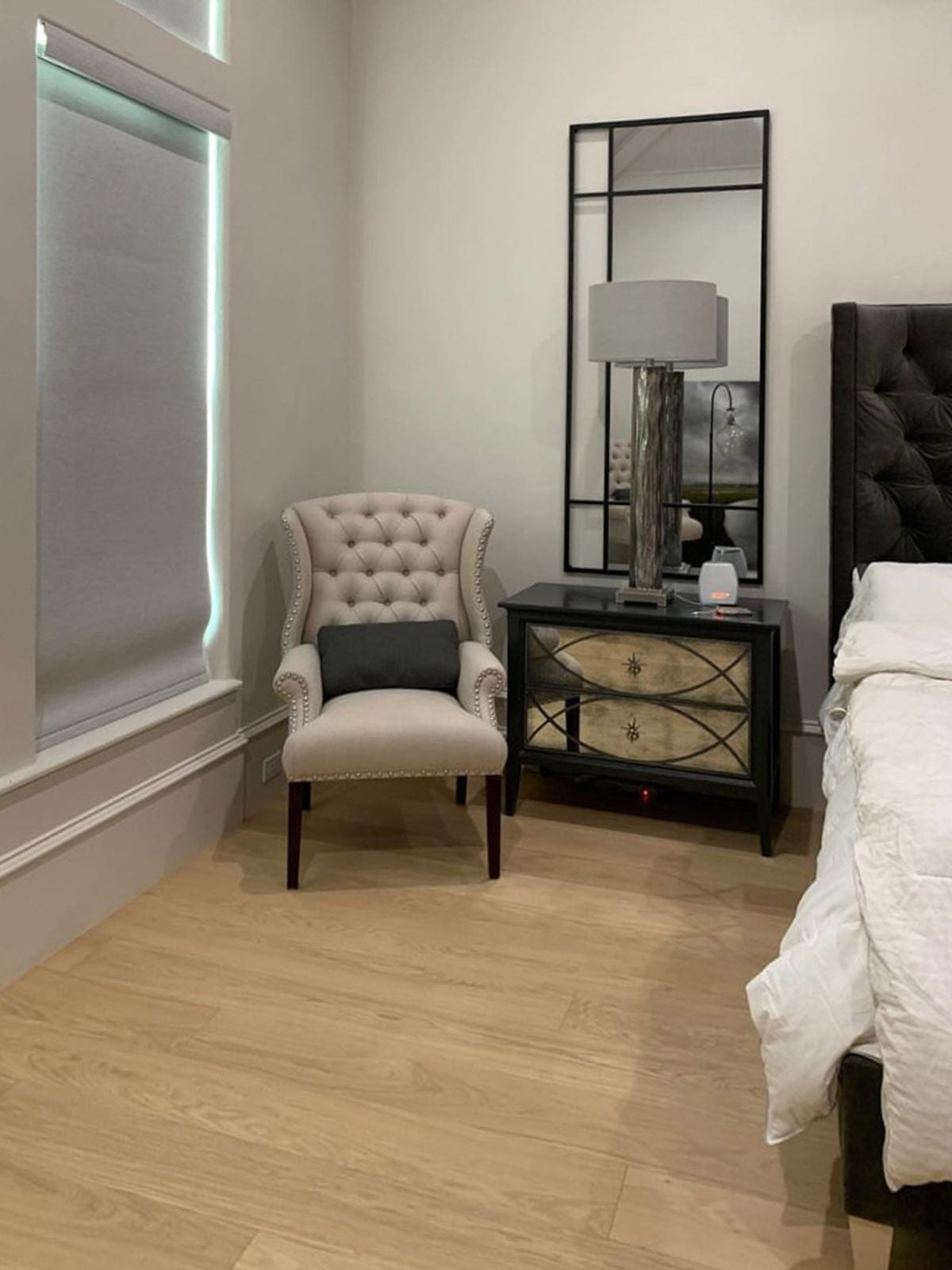 Allora Sella Select European Oak engineered hardwood flooring installed in a bright open-plan living space.