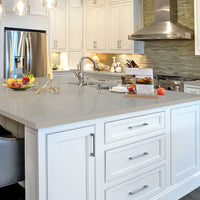 MSI Fossil Gray Quartz — surface detail in gray tonality factory-finished eased edge ready for install