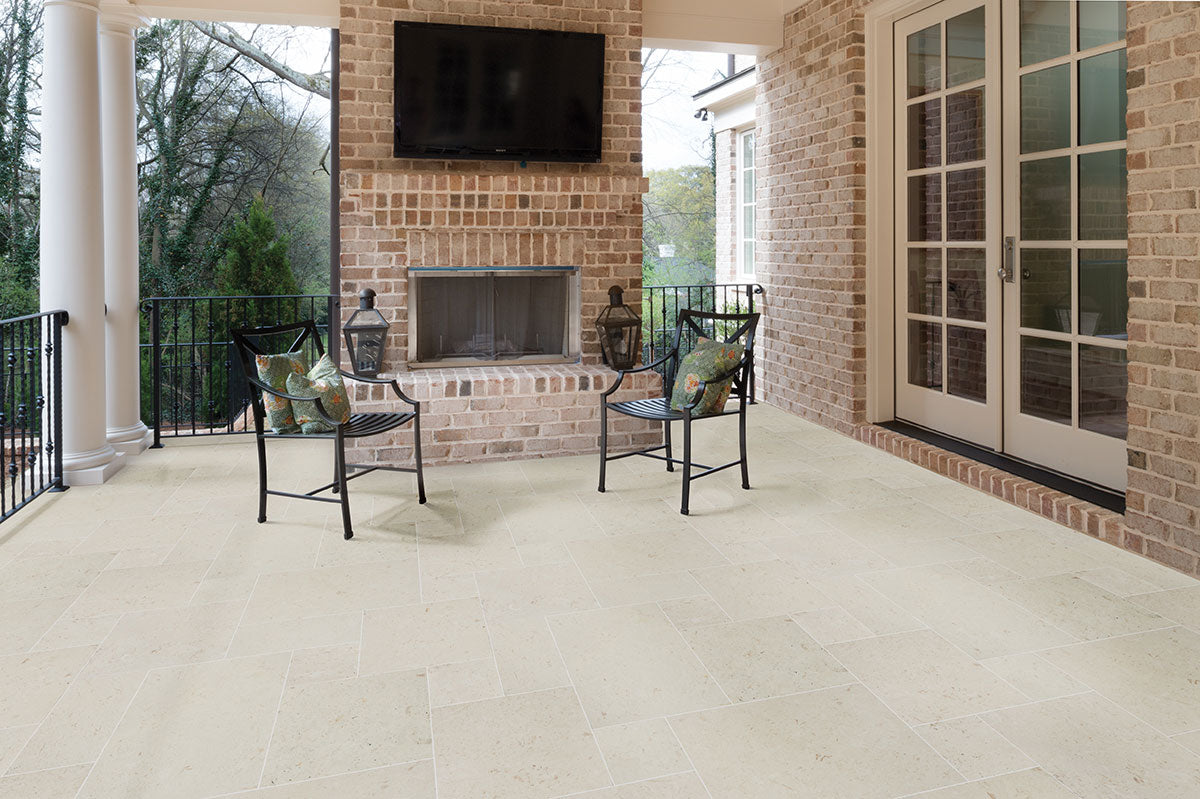 MSI Mayra White Limestone Paver — surface detail in white tonality