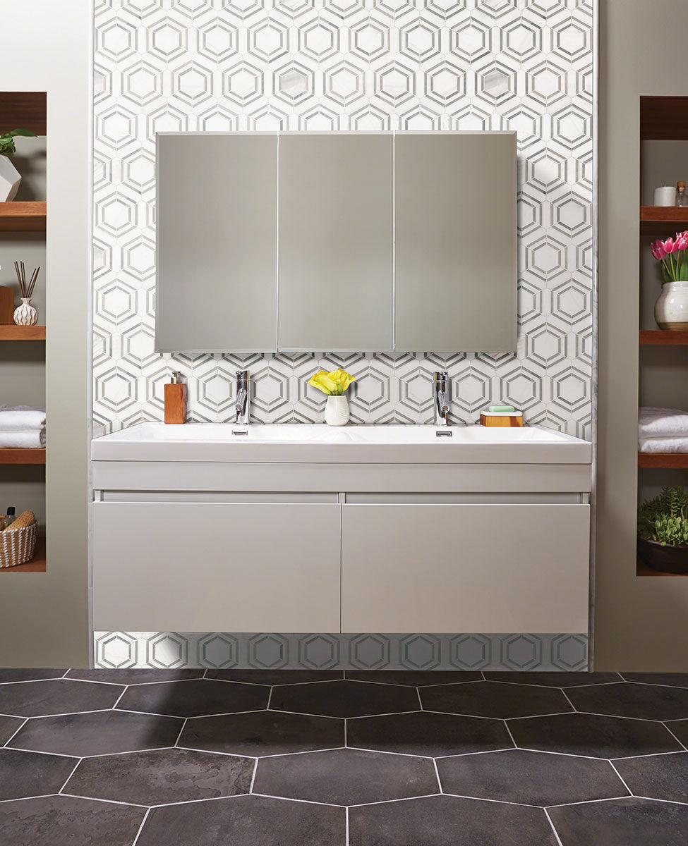 MSI Bianco Dolomite Georama Grigio Polished Marble Tile — surface detail in natural tonality