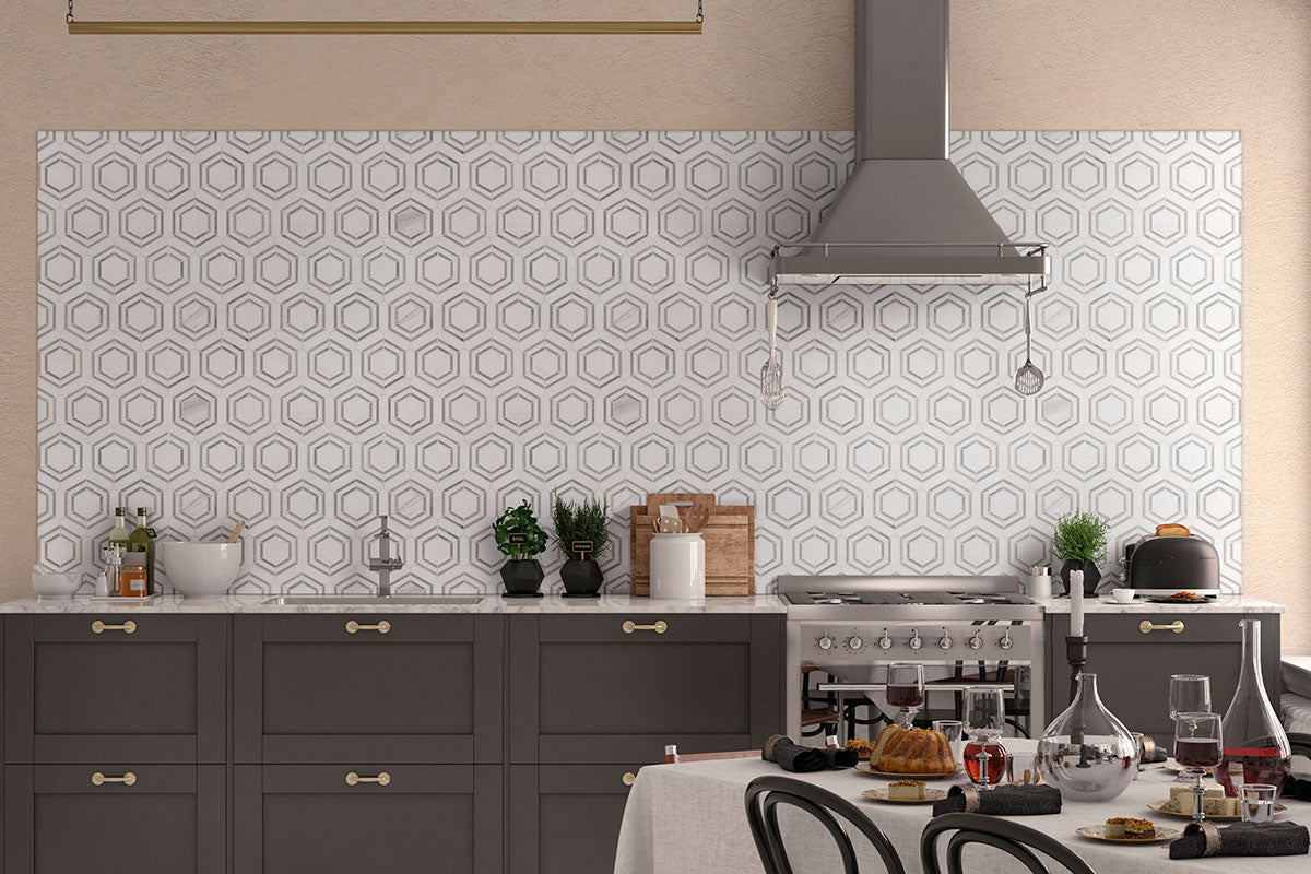 MSI Bianco Dolomite Georama Grigio Polished Marble Tile — surface detail in natural tonality