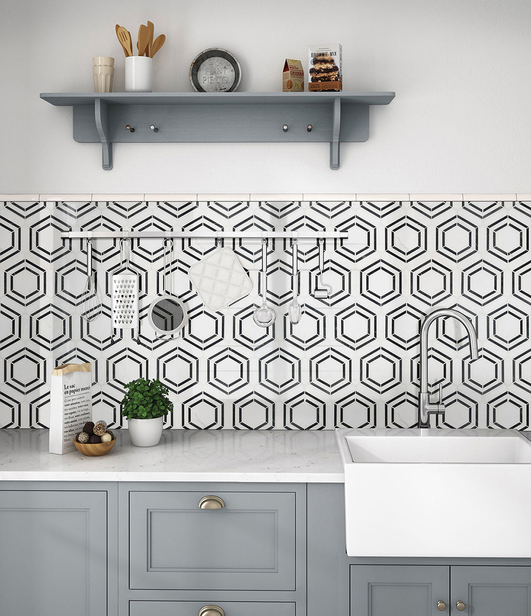MSI Georama Nero Geometric Tile — surface detail in natural tonality