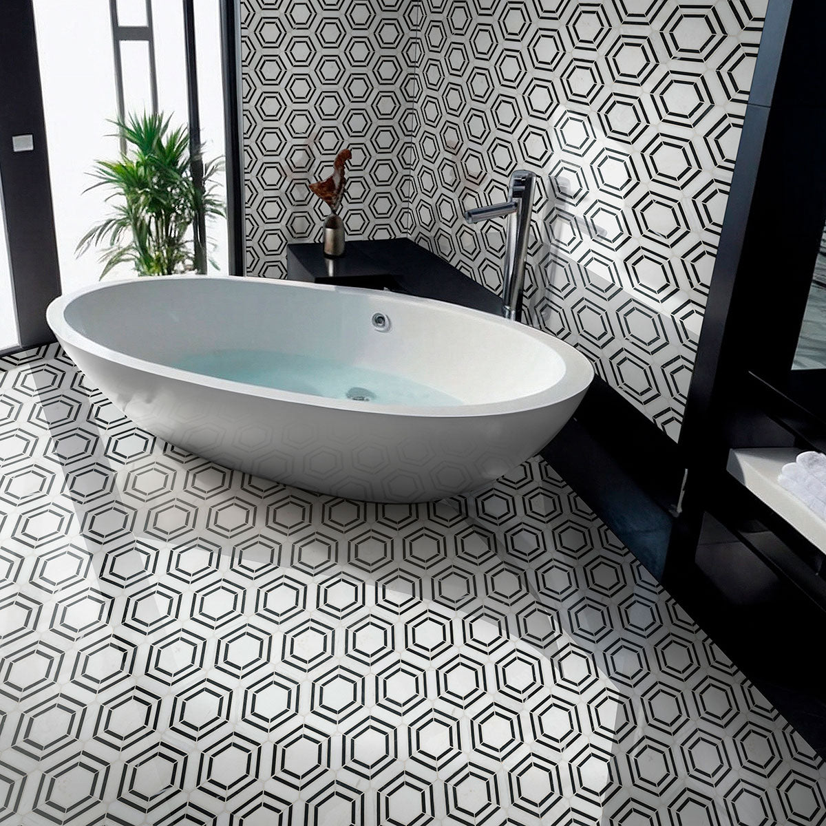 MSI Georama Nero Geometric Tile — surface detail in natural tonality