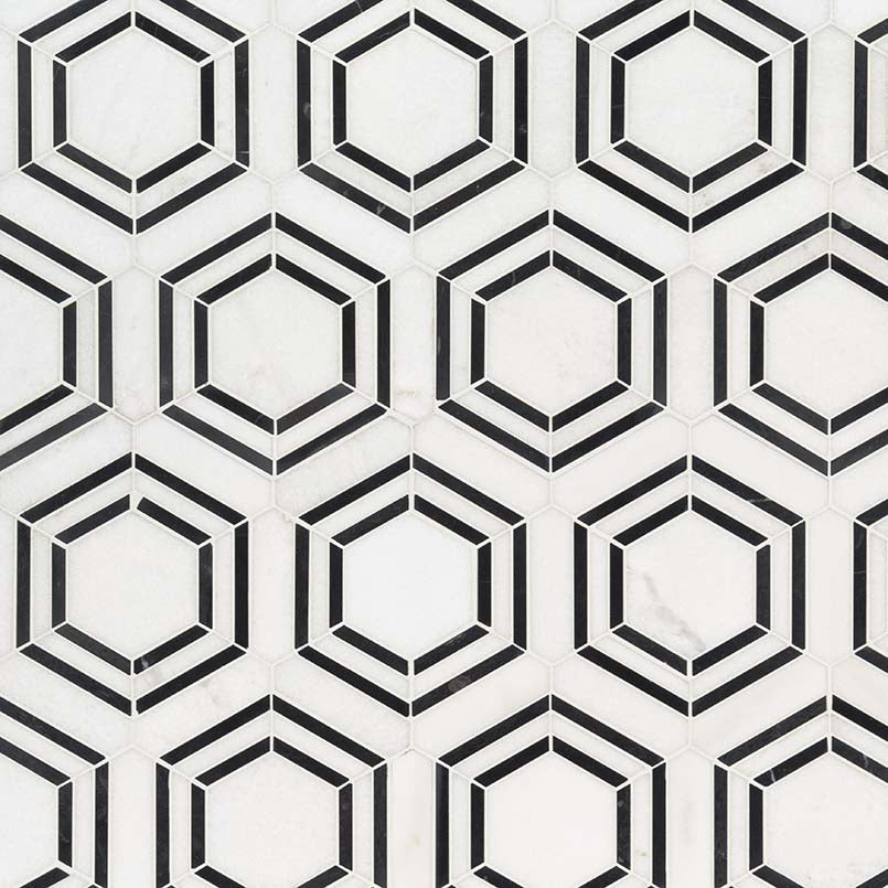 MSI Georama Nero Geometric Tile — Geometric Pattern Tile polished