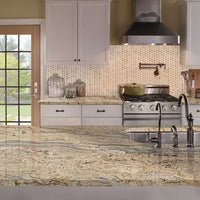 MSI Crema Marfil Arched Herringbone Tile — surface detail in natural tonality