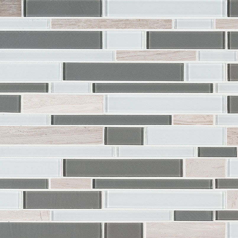MSI Gray Cliff Interlocking 4mm — Glass Mosaic Tile in gray tonality