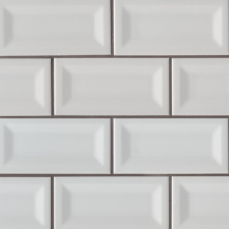 MSI Domino Gray Glossy Inverted Beveled Tile 3x6 — Marble Threshold in gray tonality