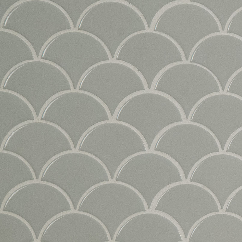 MSI Domino Gray Glossy Fish Scale Pattern Mosaic — Porcelain Wall Tile in gray tonality