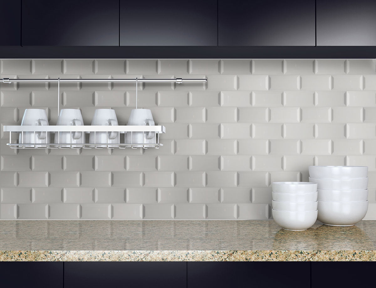 MSI Domino Gray Glossy Beveled Subway Tile 3x6 — surface detail in gray tonality