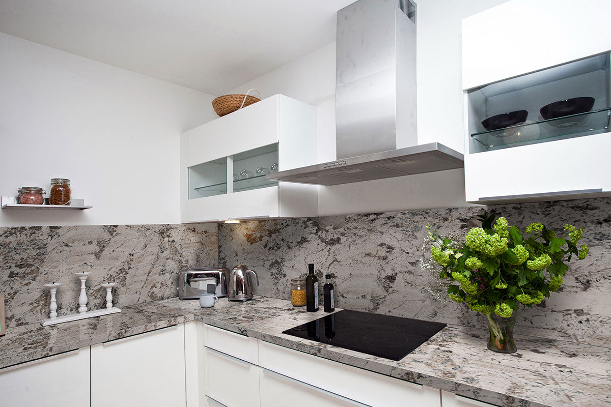MSI Gray Nuevo Granite - Pre-Fab Countertop shown installed in a finished room