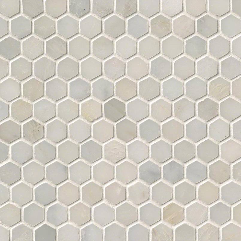 MSI Greecian White 1" Hexagon Mosaic Tile — Natural Stone Mosaic in white tonality