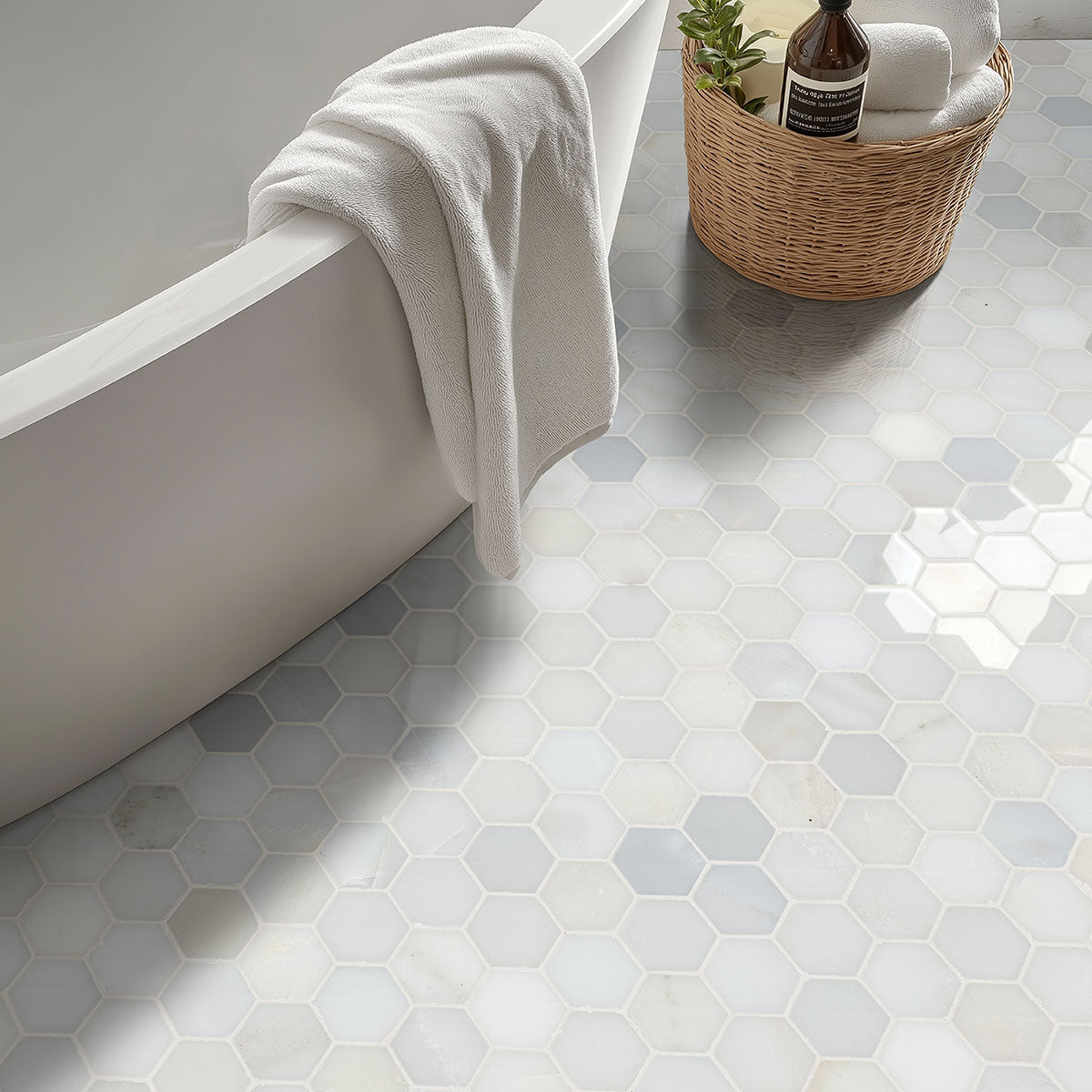 MSI Greecian White Polished Hexagon Tile — surface detail in white tonality