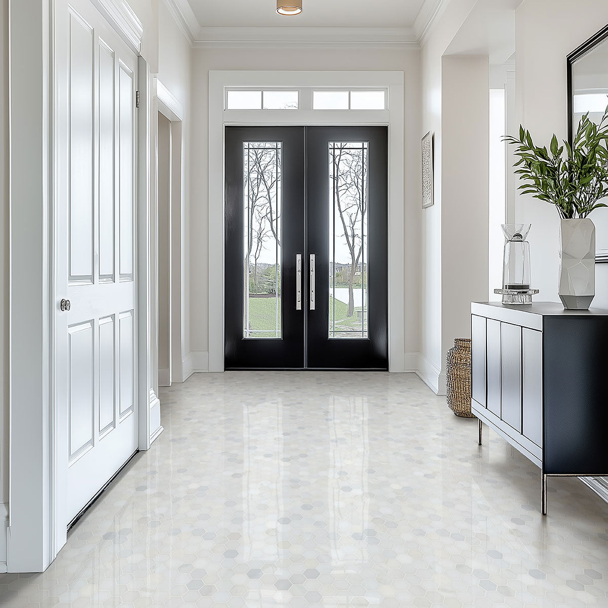 MSI Greecian White Polished Hexagon Tile — surface detail in white tonality