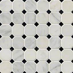 Greecian White 2" Octagon With Black 5/8x5/8 Polished In 12x12 Mesh