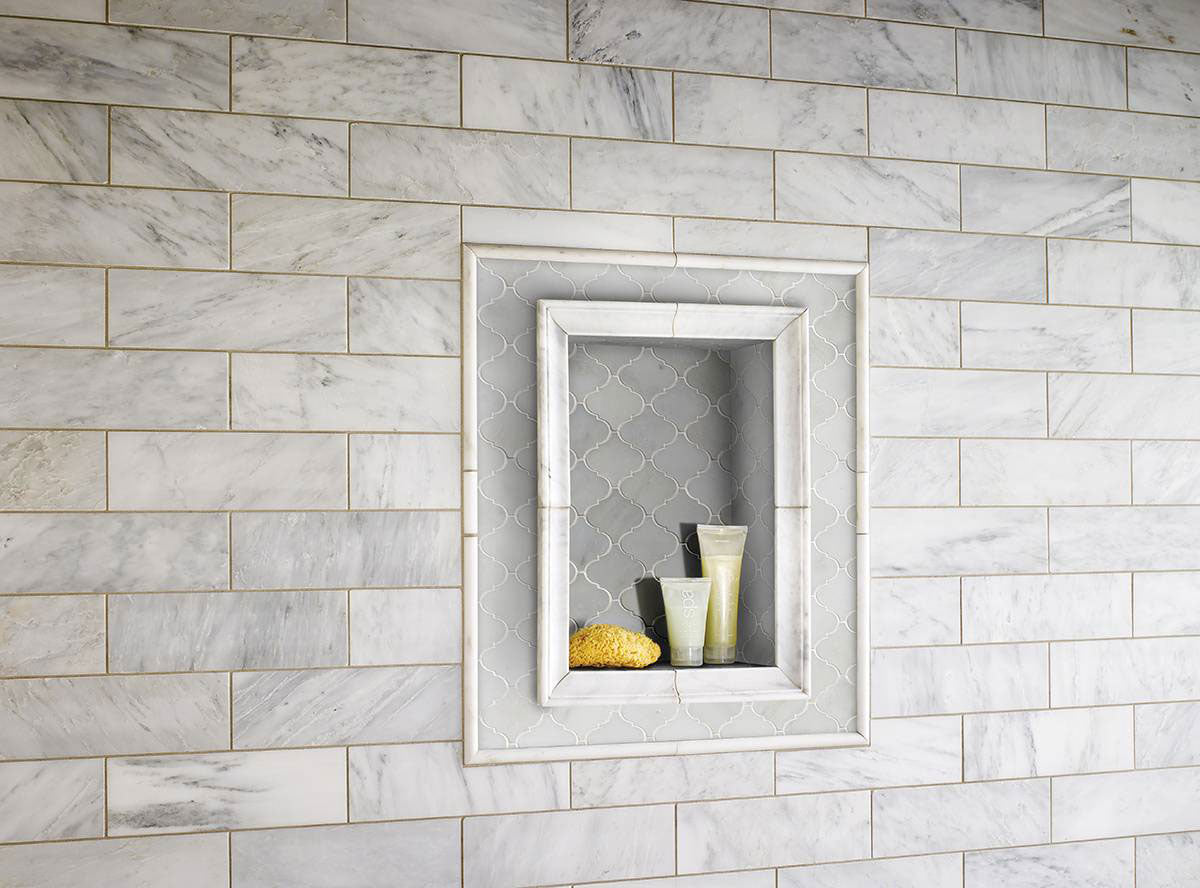 MSI Greecian White Arabesque Tile — surface detail in white tonality