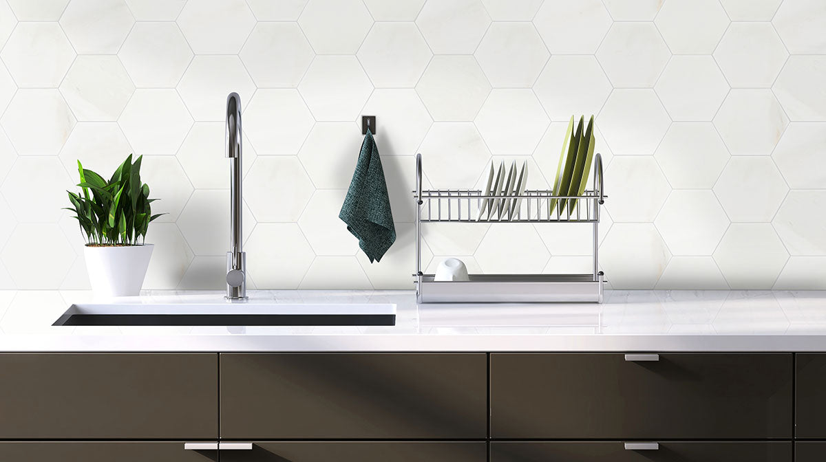 MSI Greecian White 8" Hexagon Polished — surface detail in white tonality