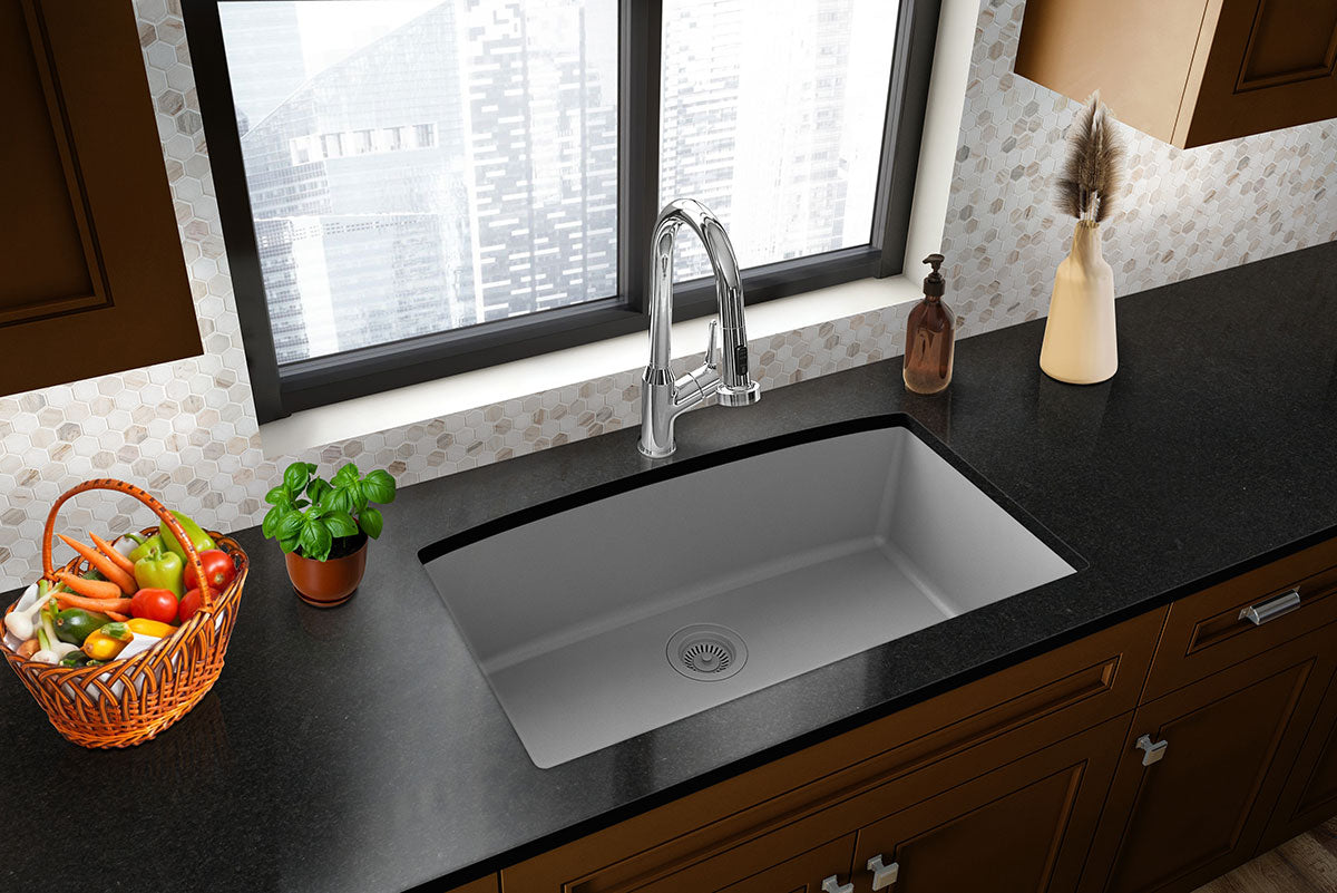 MSI Grey Quartz Single Bowl 3219 Sinks — surface detail in grey tonality