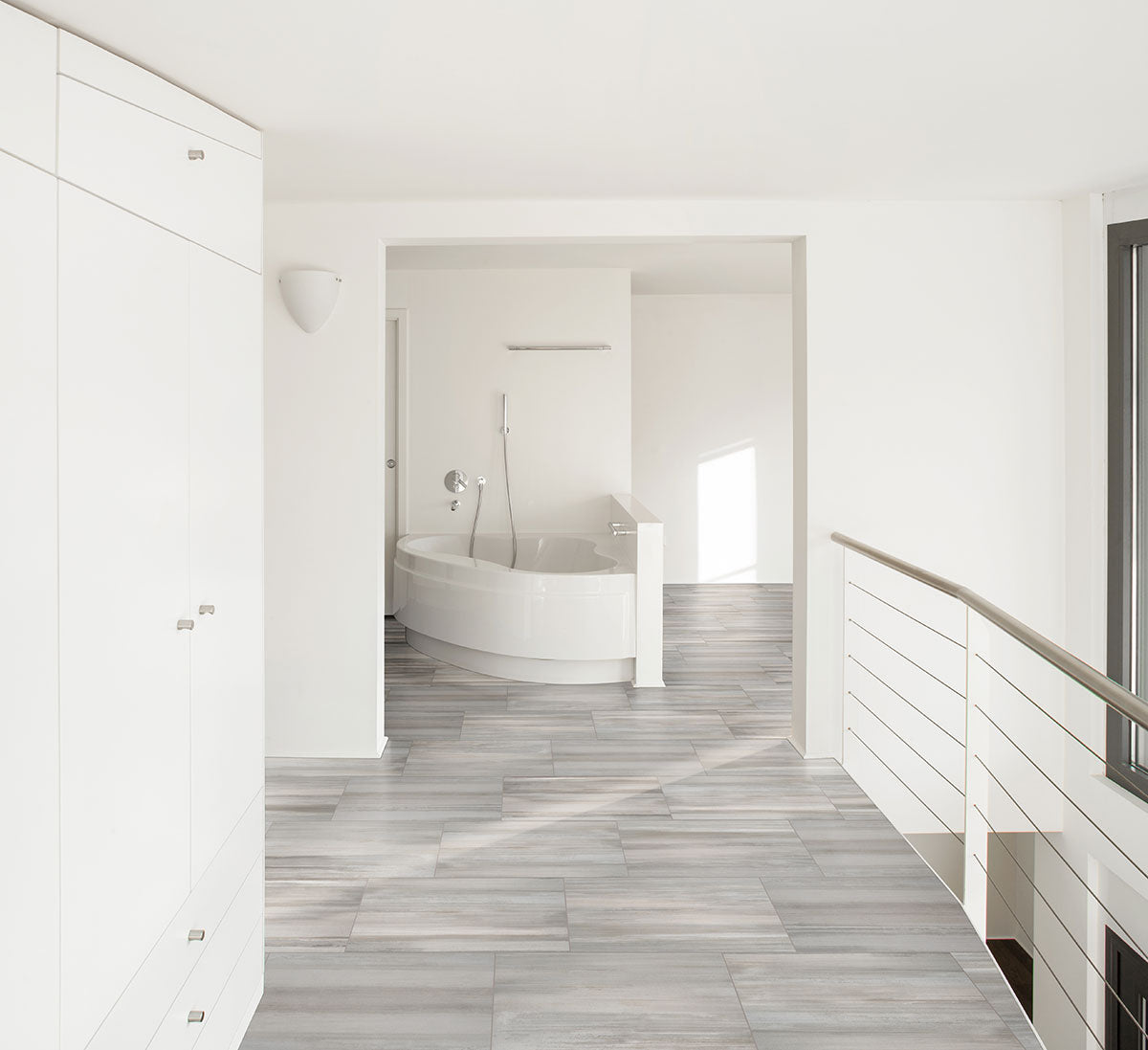 MSI Watercolor Grigio — surface detail in natural tonality through-bodied porcelain for full-room install