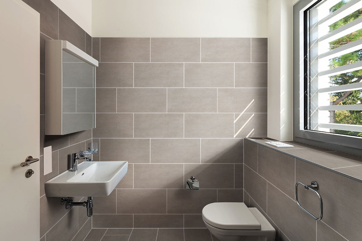 MSI Gridscale Gris — surface detail in natural tonality through-bodied porcelain for full-room install