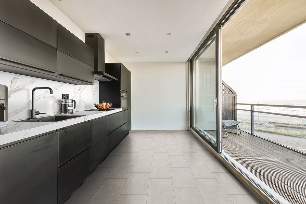 MSI Gridscale Gris — surface detail in natural tonality through-bodied porcelain for full-room install