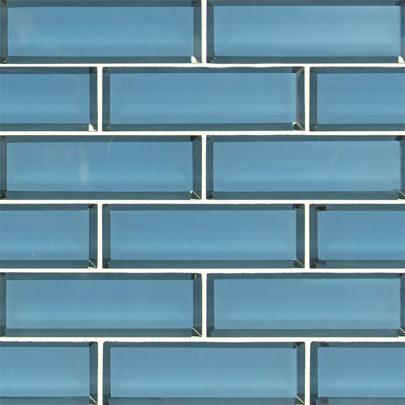 MSI Haiku Sapphire Glass Subway Tile 2x6 — Marble Threshold 2x4