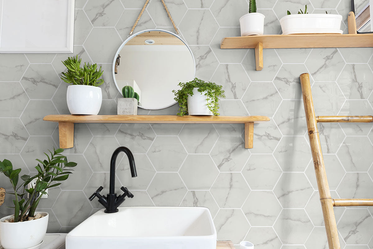MSI Hexley Marbello Hexagon Tile — surface detail in natural tonality