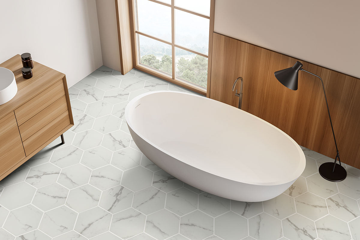 MSI Hexley Marbello Hexagon Tile — surface detail in natural tonality