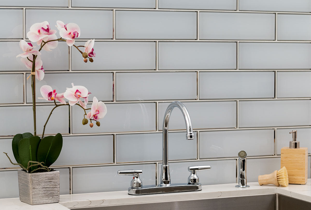 MSI Ice Bevel Glass Tile 4x12 — surface detail in natural tonality