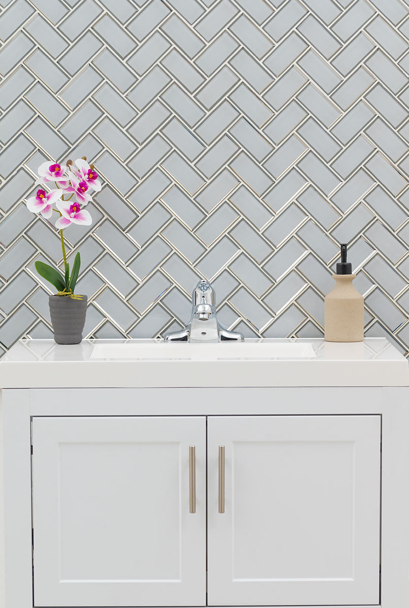 MSI Ice Bevel Herringbone 8mm — surface detail in natural tonality