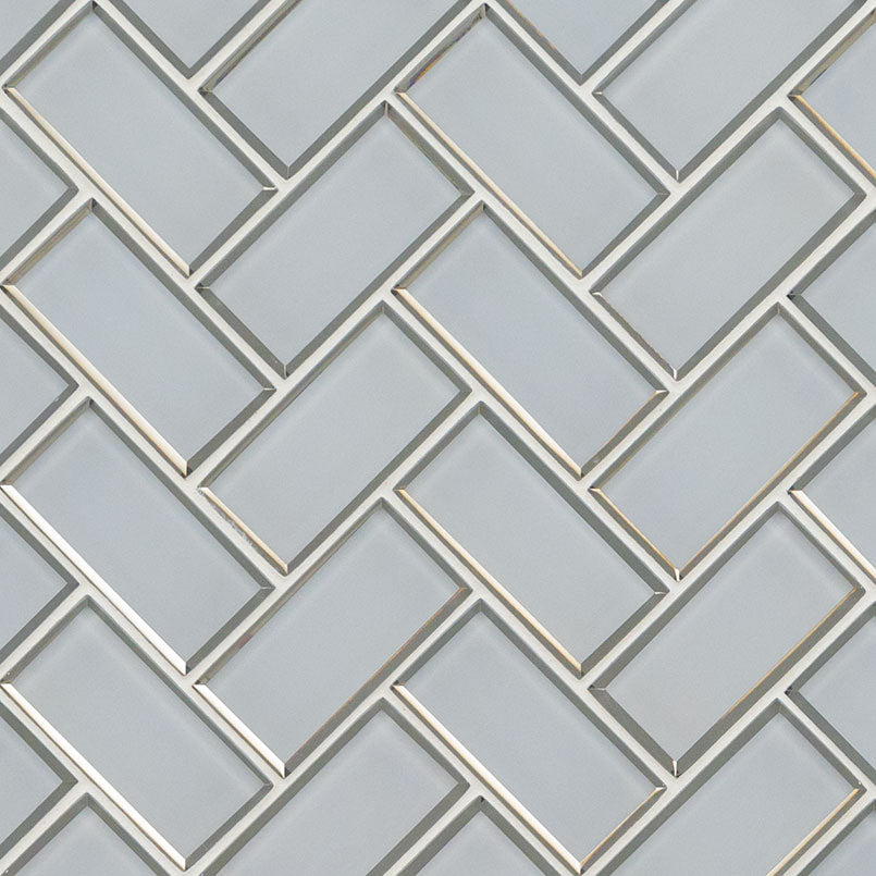 MSI Ice Bevel Herringbone 8mm — Glass Mosaic Tile glossy mesh-mounted for designer installs