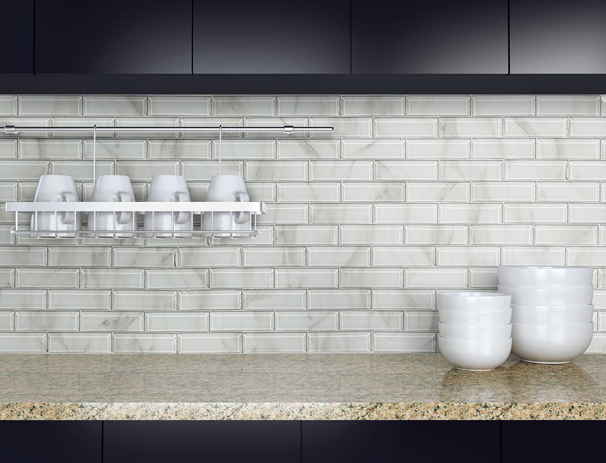 MSI Ivory Amber Beveled Subway Tile — surface detail in ivory tonality