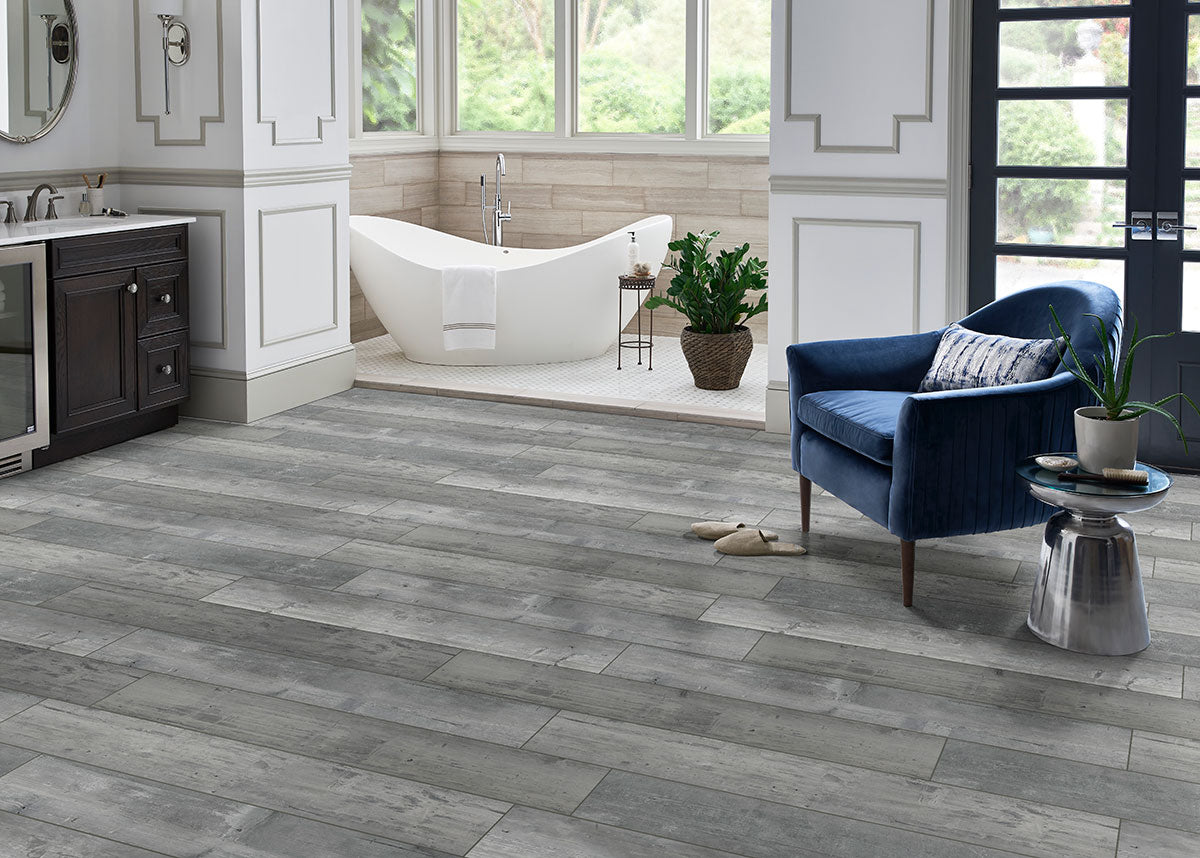 MSI Andover Kingsdown Gray Luxury Vinyl Plank Flooring — surface detail in gray tonality