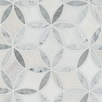 MSI Carrara White La Fleur Marble Tile — Waterjet Cut Mosaic Tile in white tonality