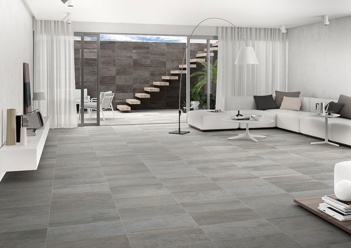 MSI Oxide Magnetite — surface detail in natural tonality through-bodied porcelain for full-room install