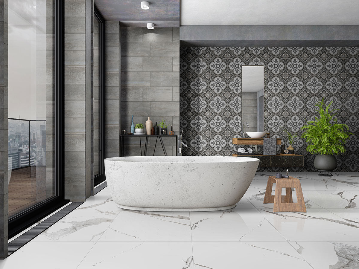 MSI Oxide Magnetite — surface detail in natural tonality through-bodied porcelain for full-room install