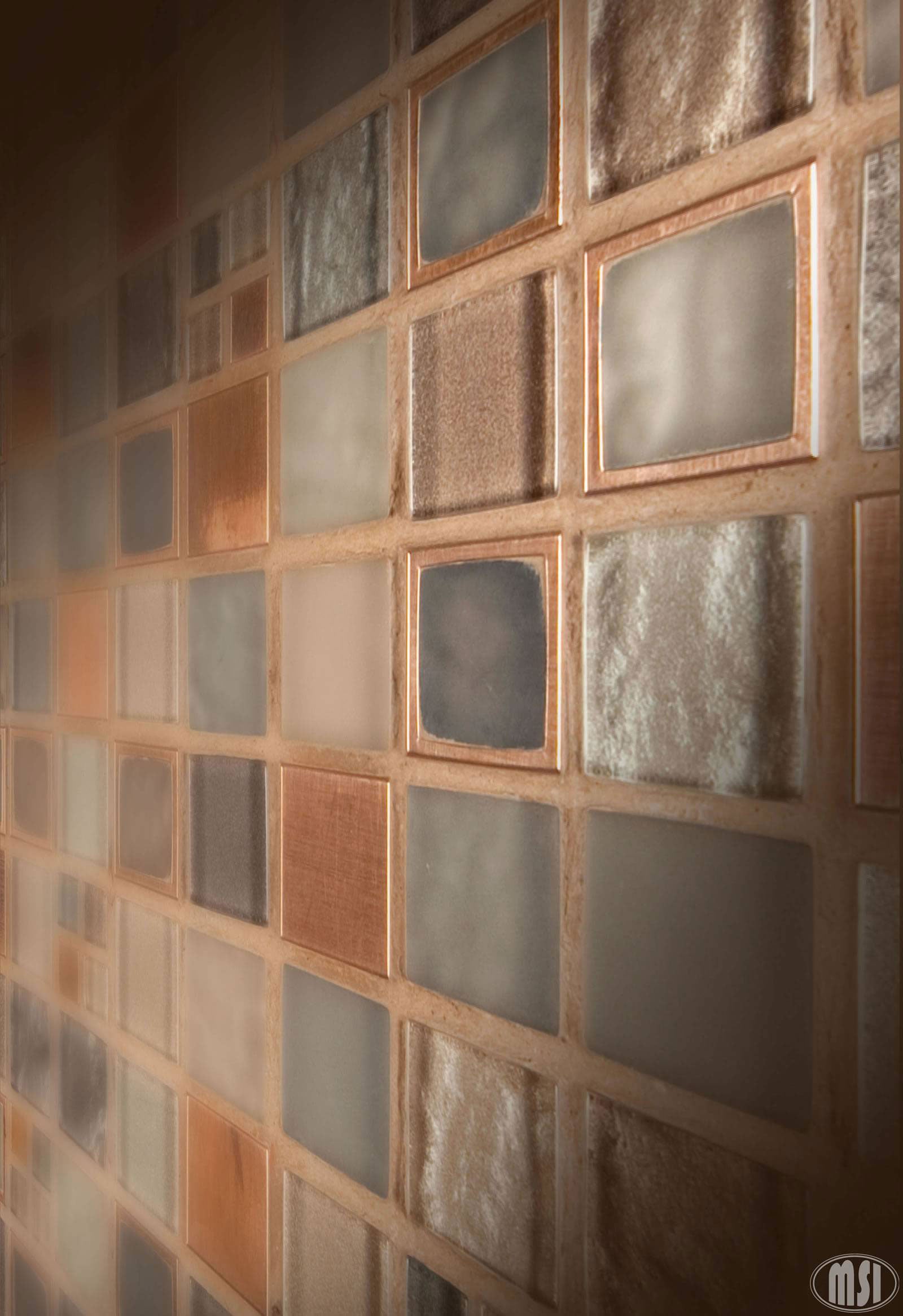 MSI Manhattan Blend Glass & Metal Tile — surface detail in natural tonality