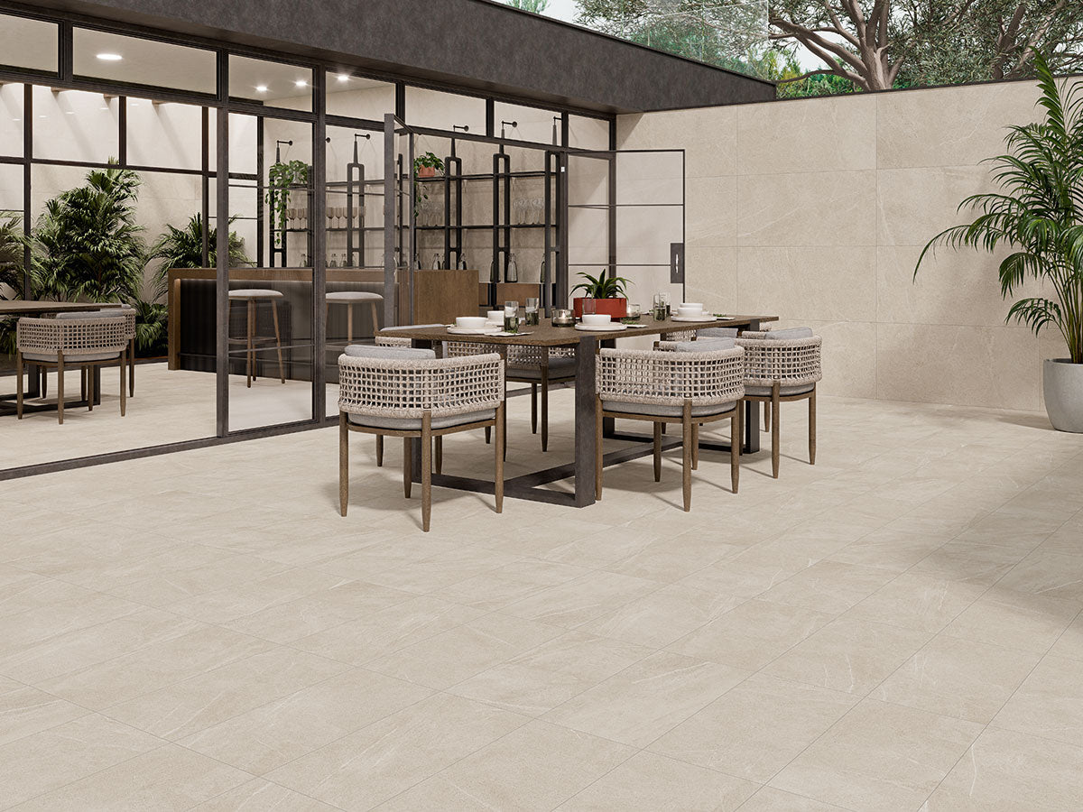 MSI Maven Ivory — surface detail in ivory tonality through-bodied porcelain for full-room install