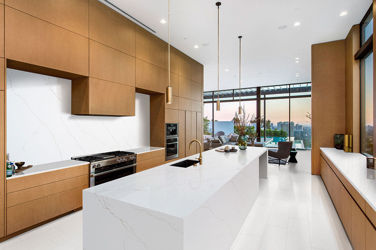 MSI Miraggio Gold — surface detail in gold tonality through-bodied porcelain for full-room install