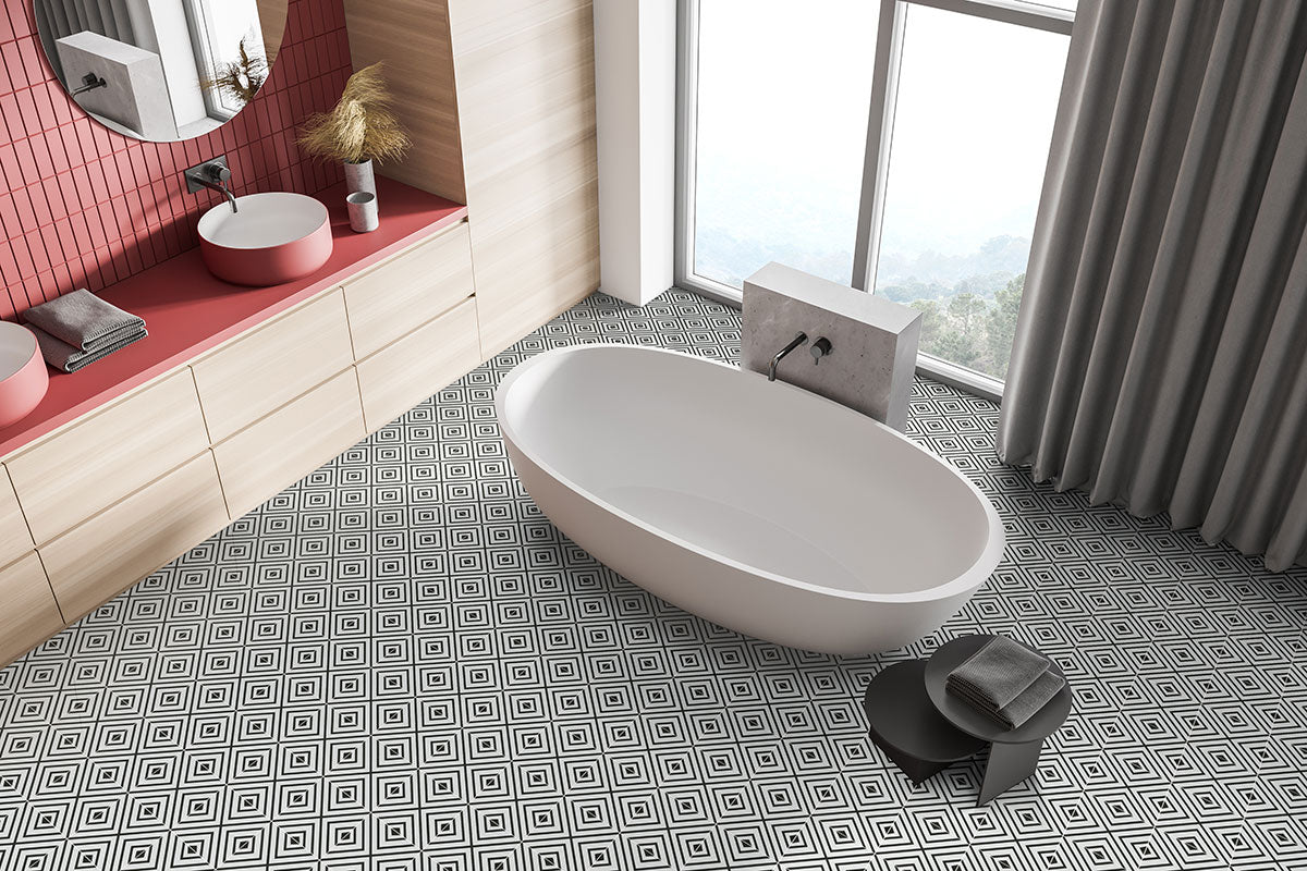 MSI Zaria Modena Encaustic Tile shown installed in a finished room