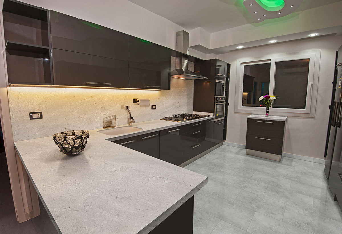 MSI Trecento Mountains Gray Luxury Vinyl Tile Flooring — surface detail in gray tonality