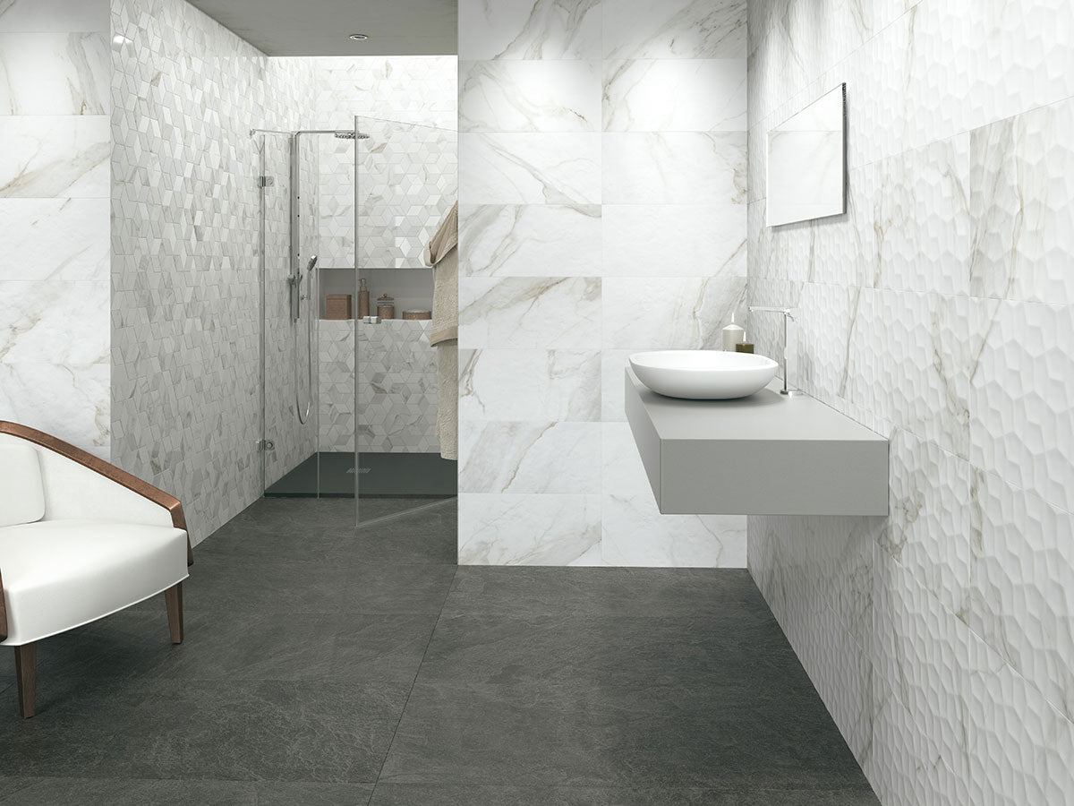 MSI Adella Viso Calacatta 12x24 Satin — surface detail in natural tonality