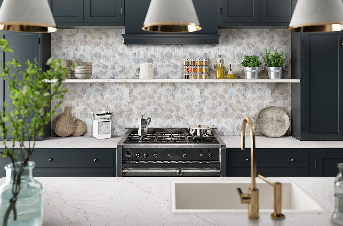 MSI Akoya Pearl 3" Hexagon Mosaic Tile — surface detail in pearl tonality
