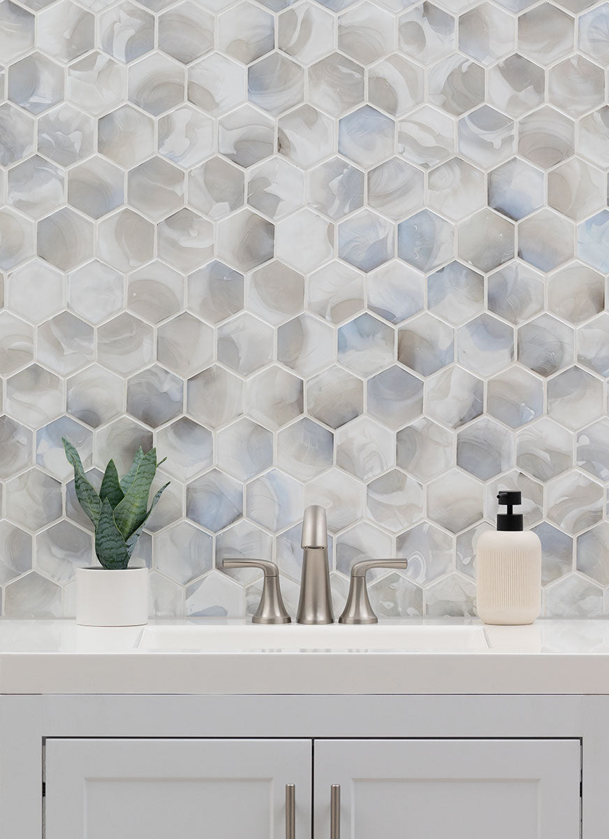 MSI Akoya Pearl 3" Hexagon Mosaic Tile — surface detail in pearl tonality