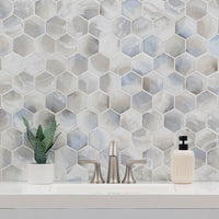 MSI Akoya Pearl 3" Hexagon Mosaic Tile — surface detail in pearl tonality