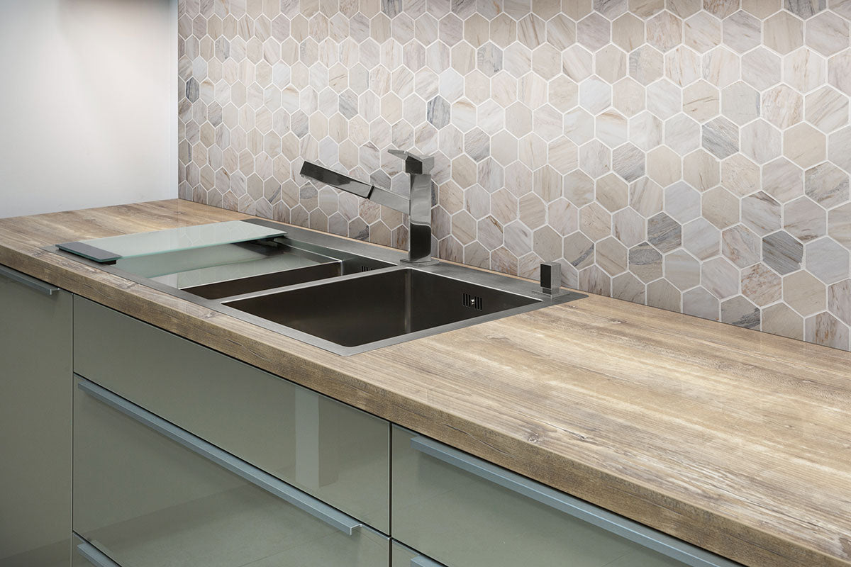 MSI Angora Polished 2" Hexagon Mosaic Tile — surface detail in natural tonality