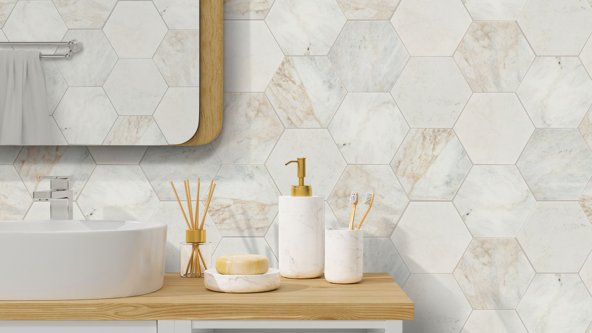 MSI Arabescato Venato 8" Hexagon Honed — surface detail in natural tonality
