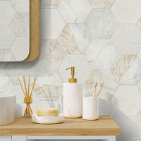 MSI Arabescato Venato 8" Hexagon Honed — surface detail in natural tonality