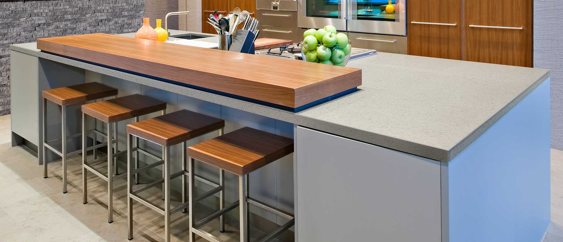 MSI Bianco Pepper, surface detail in natural tonality engineered slab for kitchen and feature install, third view