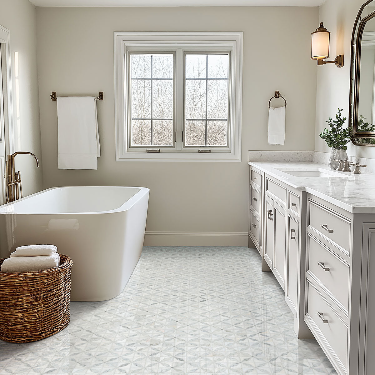 MSI Bianco Starlite Marble Geometric Tile — surface detail in natural tonality