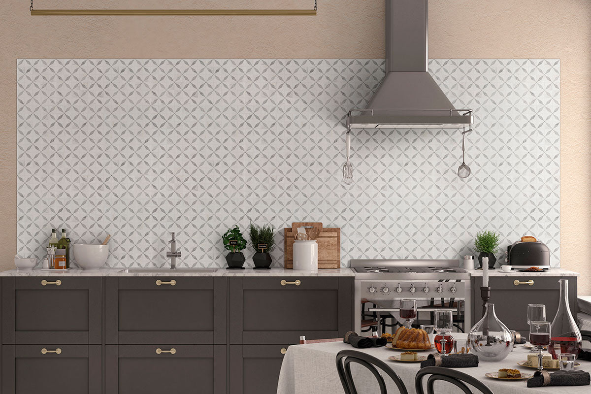 MSI Bianco Starlite Marble Geometric Tile — surface detail in natural tonality